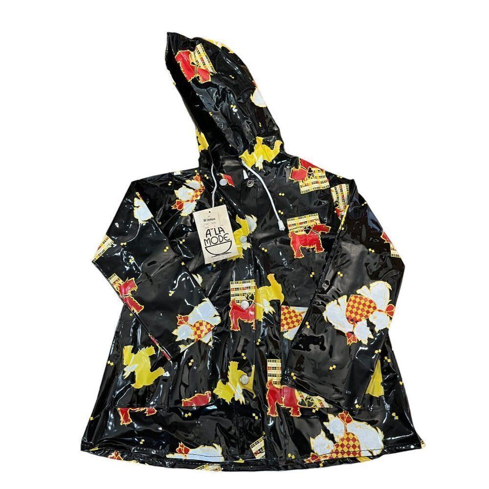 A La Mode Girls XS Size 4 Scottish Terrier Dog Rain Coat Jacket Hooded NWT Vtg
